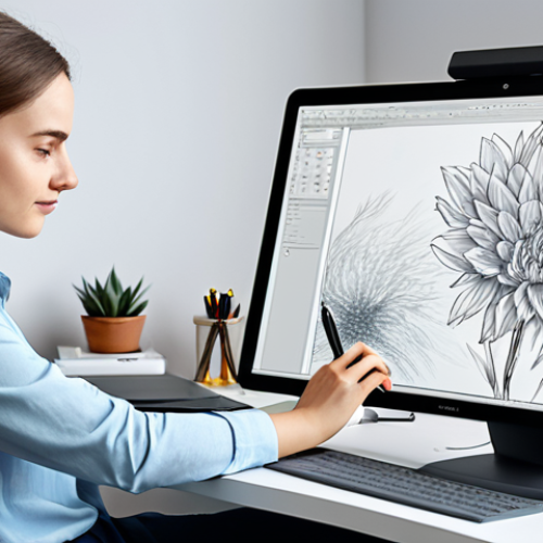 A focused digital artist, wearing a modest, professional blouse and comfortable trousers, sitting ergonomically at a clean, modern desk in a well-lit home studio. They are holding a stylus, gently touching a large digital drawing tablet which displays a vibrant, detailed illustration. In the background, subtle virtual 3D models are visible on a secondary monitor, suggesting the blend of digital art forms. The atmosphere is calm and conducive to creativity. Perfect anatomy, correct proportions, natural pose, well-formed hands, proper finger count, natural body proportions. High-resolution digital art, professional photography, high quality, fully clothed, appropriate attire, safe for work, professional dress, family-friendly content.